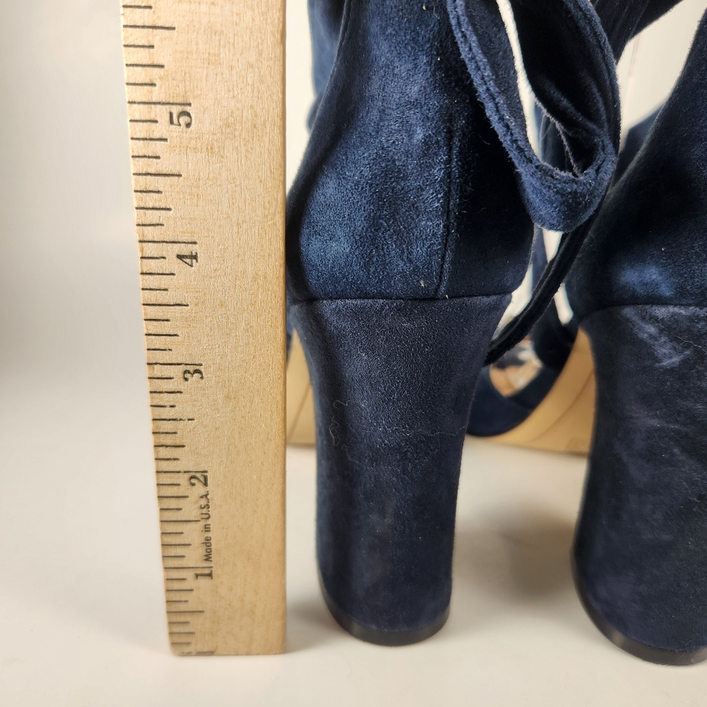 KARL LAGERFIELD Racha Shoe Womens 6 EU 36 Navy Block Heel Suede Event Date Nite - Picture 6 of 12